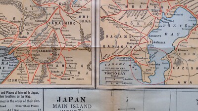 1914 JAPAN JAPANESE MAP MAIN ISLAND HONDO INSETS TOKYO BAY