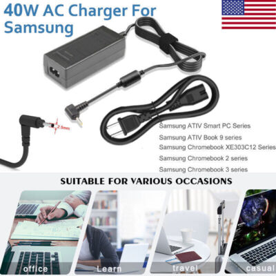 AC Adapter for Samsung-Chromebook-Charger 3 & 2: PA-1250-98 Xe500c13 Power Cord
