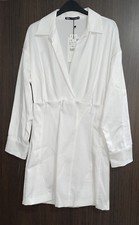 ZARA WHITE COLLARED POPLIN DRESS WITH SIDE ZIP PLEATED CUFFS SIZE M BNWT