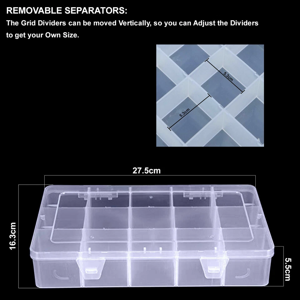 3 x 5 Compartment 15 Removable Section Organiser Box Transparent Plastic Storage - Image 4 of 4