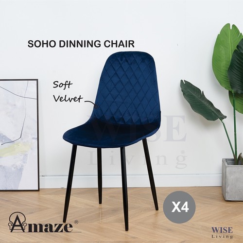 Amaze 4X Blue Dining Chair Velvet Padded Seat Metal Leg Kitchen Dressing Office - Picture 2 of 25