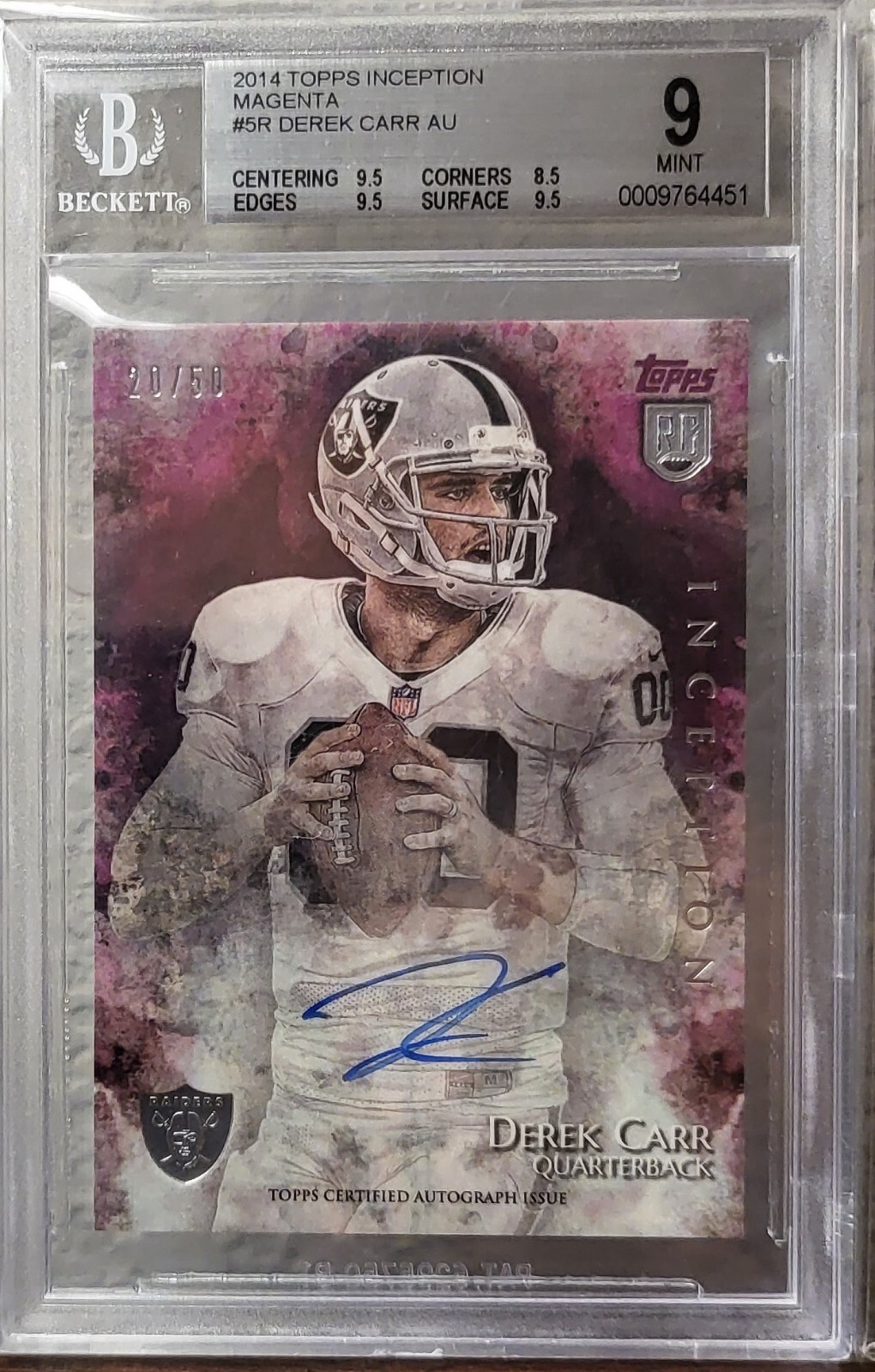 Derek Carr Topps Inception Quarterback Autographs #DC Magenta