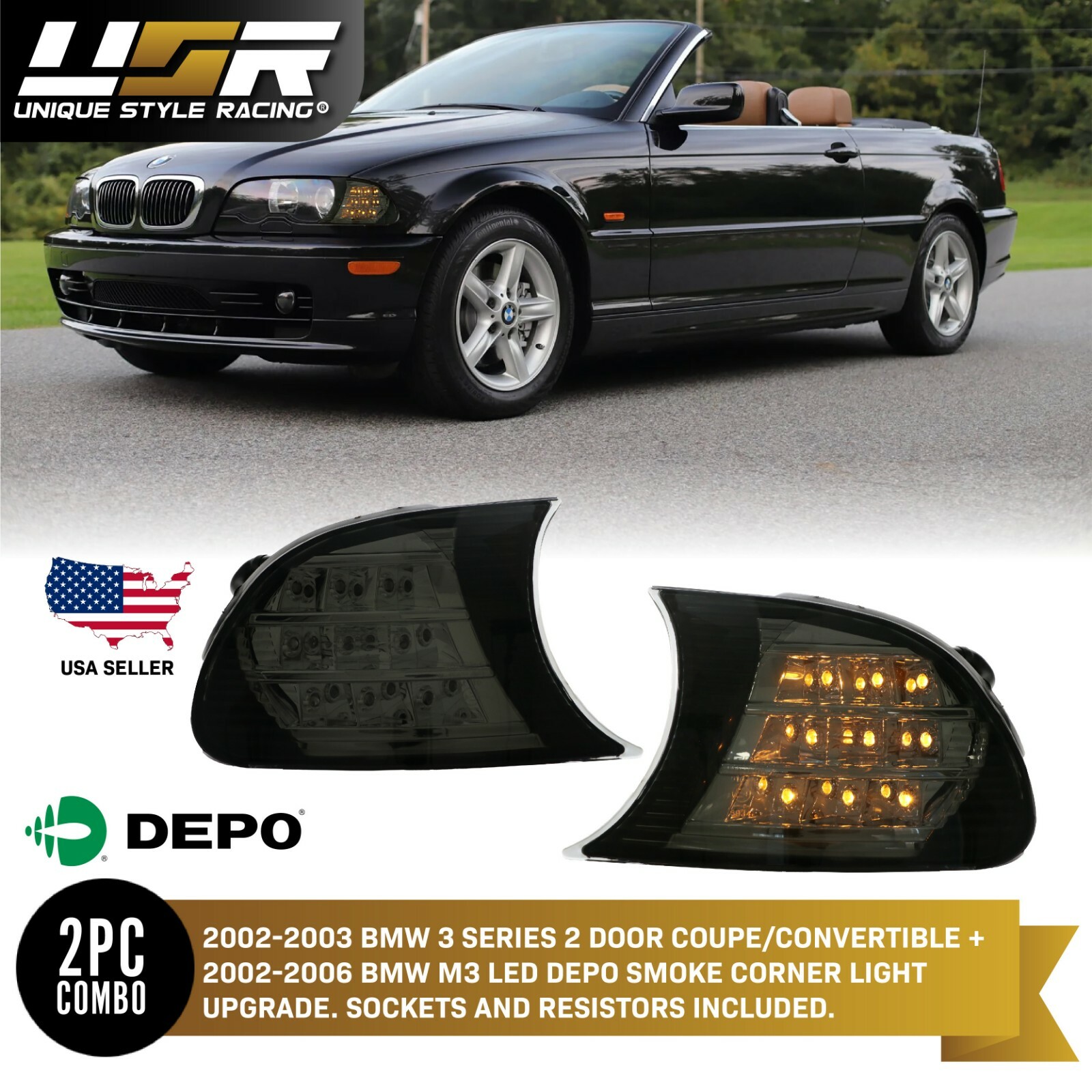 DEPO 02-06 BMW E46 M3 Coupe Cabrio Amber LED Smoke Screw-on Corner 