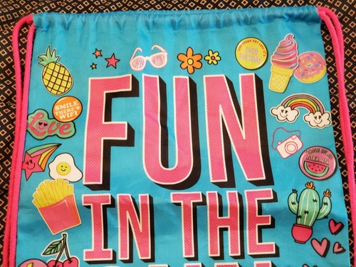 Super Rare Large Justice Tote Towel Bag Fun In The Sun Backpack 19.5" x 14.5 Sac - Picture 3 of 12