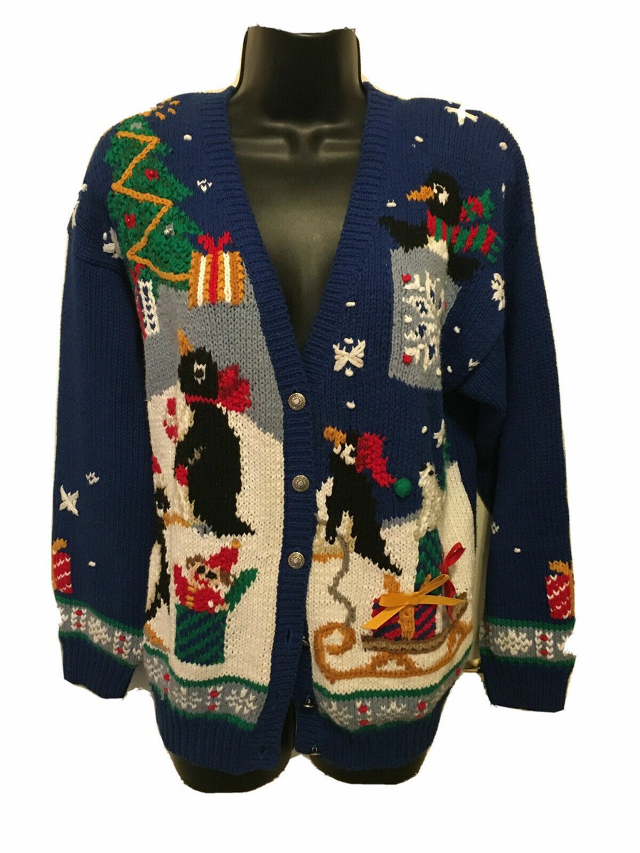 Ladies Not So Ugly Christmas Sweater Small Penguin Mouse Snowflake