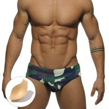 UXH 'Camo Print' Men's Bikini Swim Brief w/ Pack-Up Pad US L 32-34 Green **NIB**