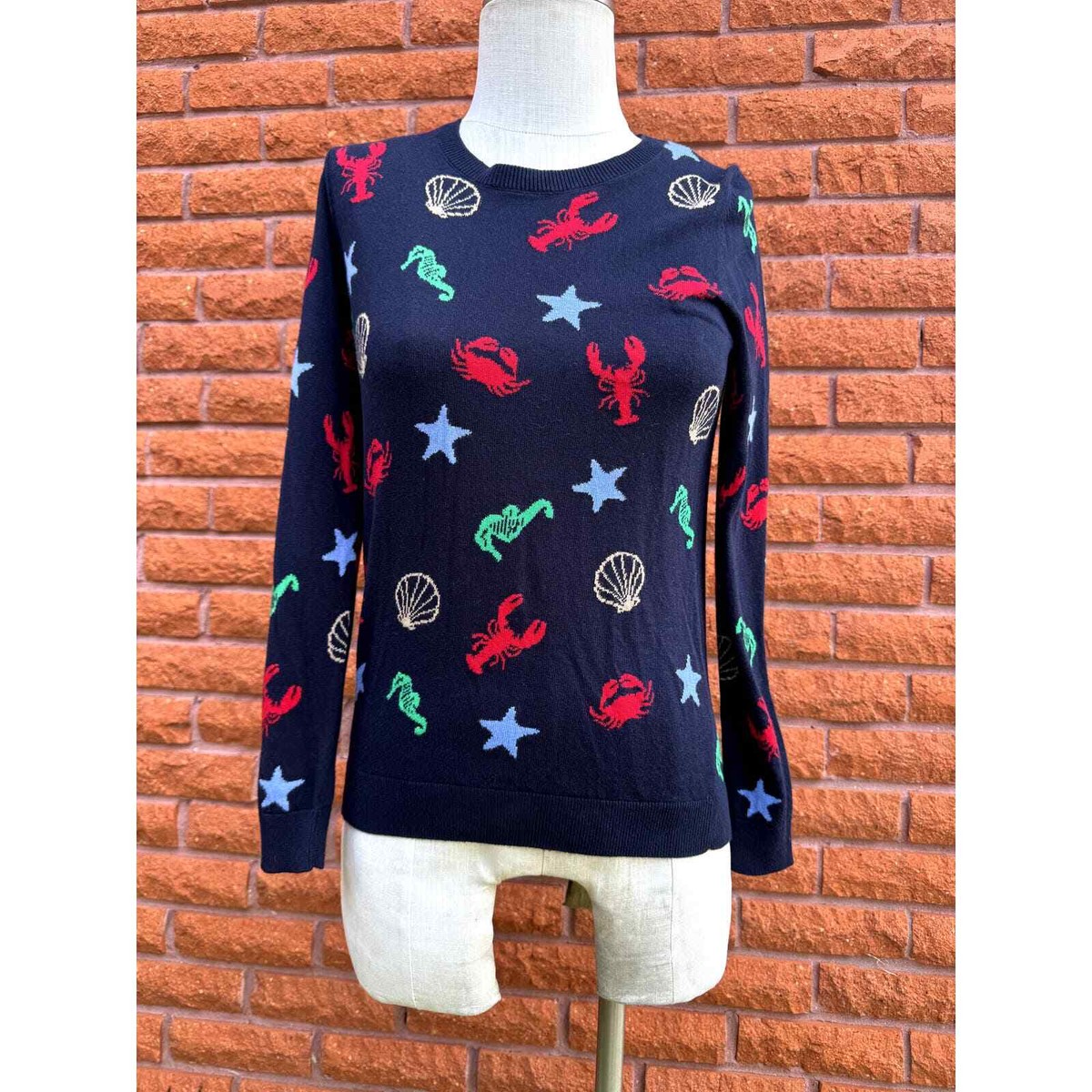 Talbots dark blue seashell nautical motiff sweater women's Petite