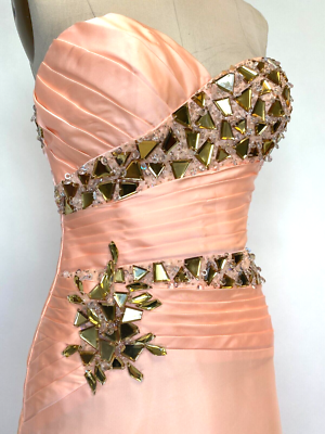 peach beaded prom dress Wedtrend Women Sparkly Peach A-Line Long Prom Dress Spaghetti Straps Beaded  Sequin Floral Corset Tulle Evening Dress – WEDTREND main image 0