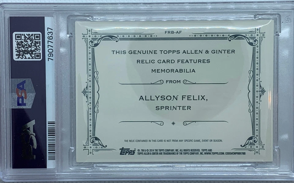2014 Topps Allen and Ginter Relic Allyson Felix USA Olympic Track PSA 10 Pop 1 Foto 2 de 2