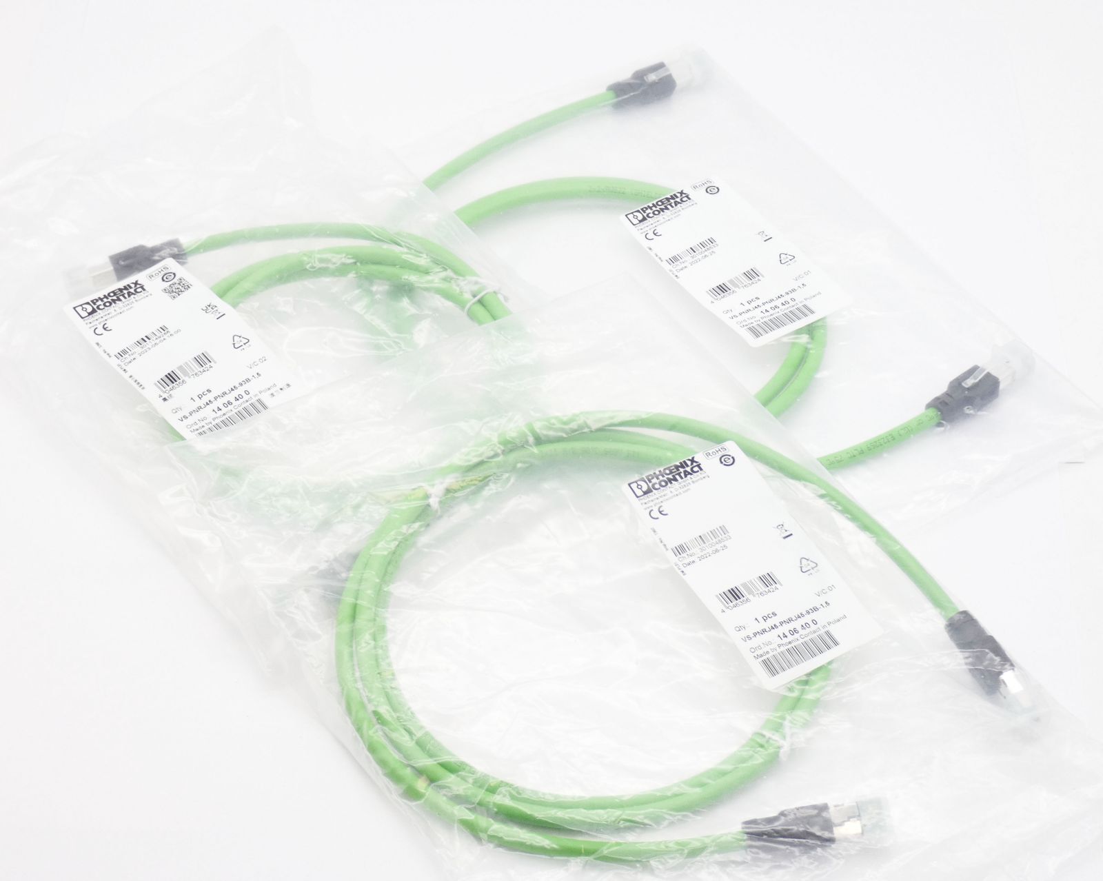 3x Phoenix Contact VS-PNRJ45-PNRJ45-93B-1.5 1.5m 1406401 Patch Cable -Unused-