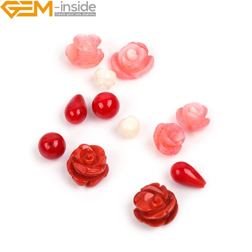 Stud Flower Rose Shell Half Drilled Coral Beads For Jewelry Making Earring - Picture 2 of 36