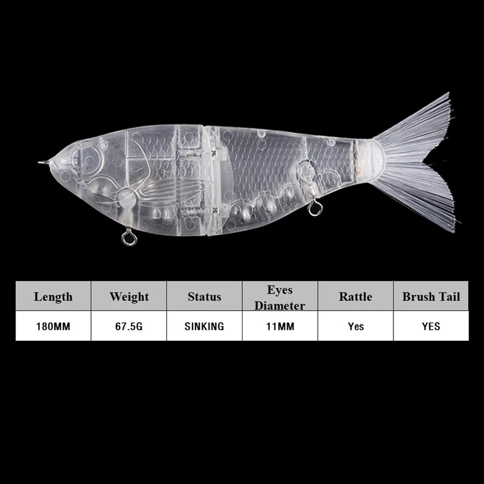 Señuelo de pesca en blanco cebo sin pintar 3 piezas 18 cm 67,5 g sonajero de hundimiento Foto 2 de 4