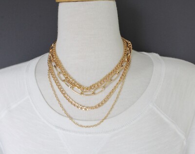 Gold tone 5-strand necklacechain link layered look 16-18