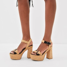 CASTANER 39 US 8 Beige 2-1/2" Platform Agnes Toe Block Heel Espadrille Sandals