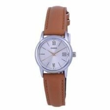 Reloj de cuarzo analógico de acero inoxidable con esfera plateada LTP-V002L-7B3 para mujer, negro