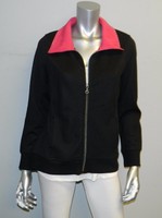 Onque Casual Black/pink Studs Zipper Front Stretch Textured Jacket Sz L Onque Casual Black/pink Studs Zipper Front Stretch Textured Jacket Sz L