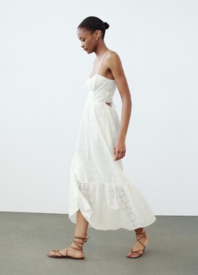 Zara NWT $79 Woman OPENWORK EMBROIDERY MIDI DRESS White 3666/087