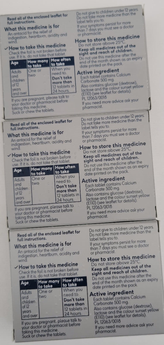 Orange Antacid 144 Chewable Tablets Heartburn Indigestion Wind Relief