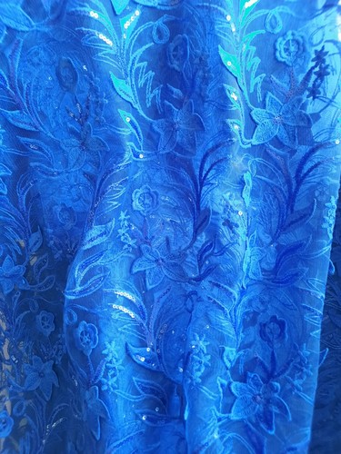 Französische Spitze Mit Pailletten In Royal blau Ca. 1,40m - Bild 5 von 5