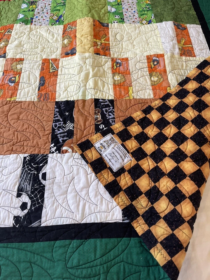 Vtg Sports Quilt Blanket Quilts For Kids Handmade Vintage 42” x 37” Dora Diego - Image 3 of 4