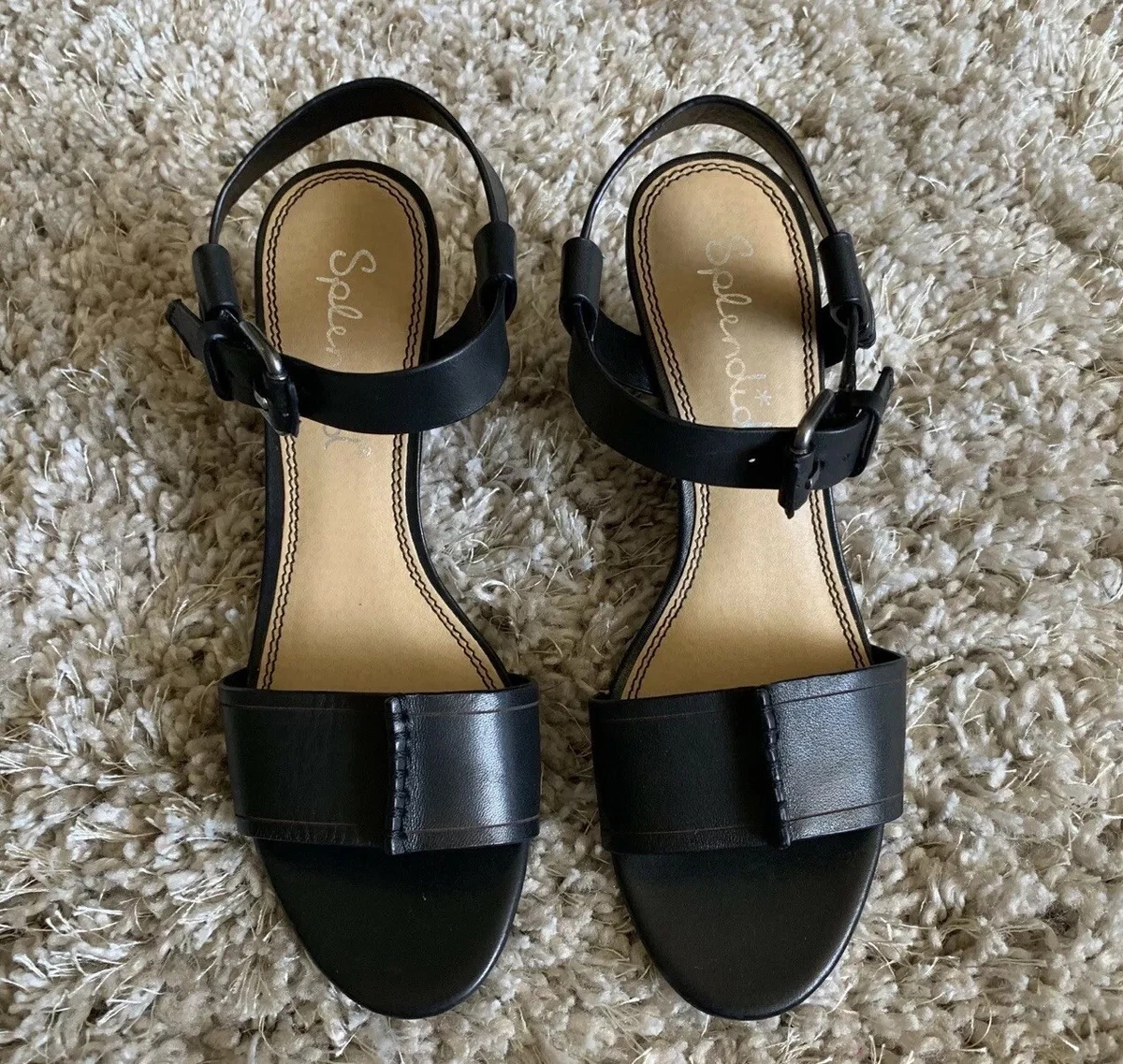 Splendid Tadeo Leather Wedge Sandals Size 7.5 Black Wedges 128 eBay