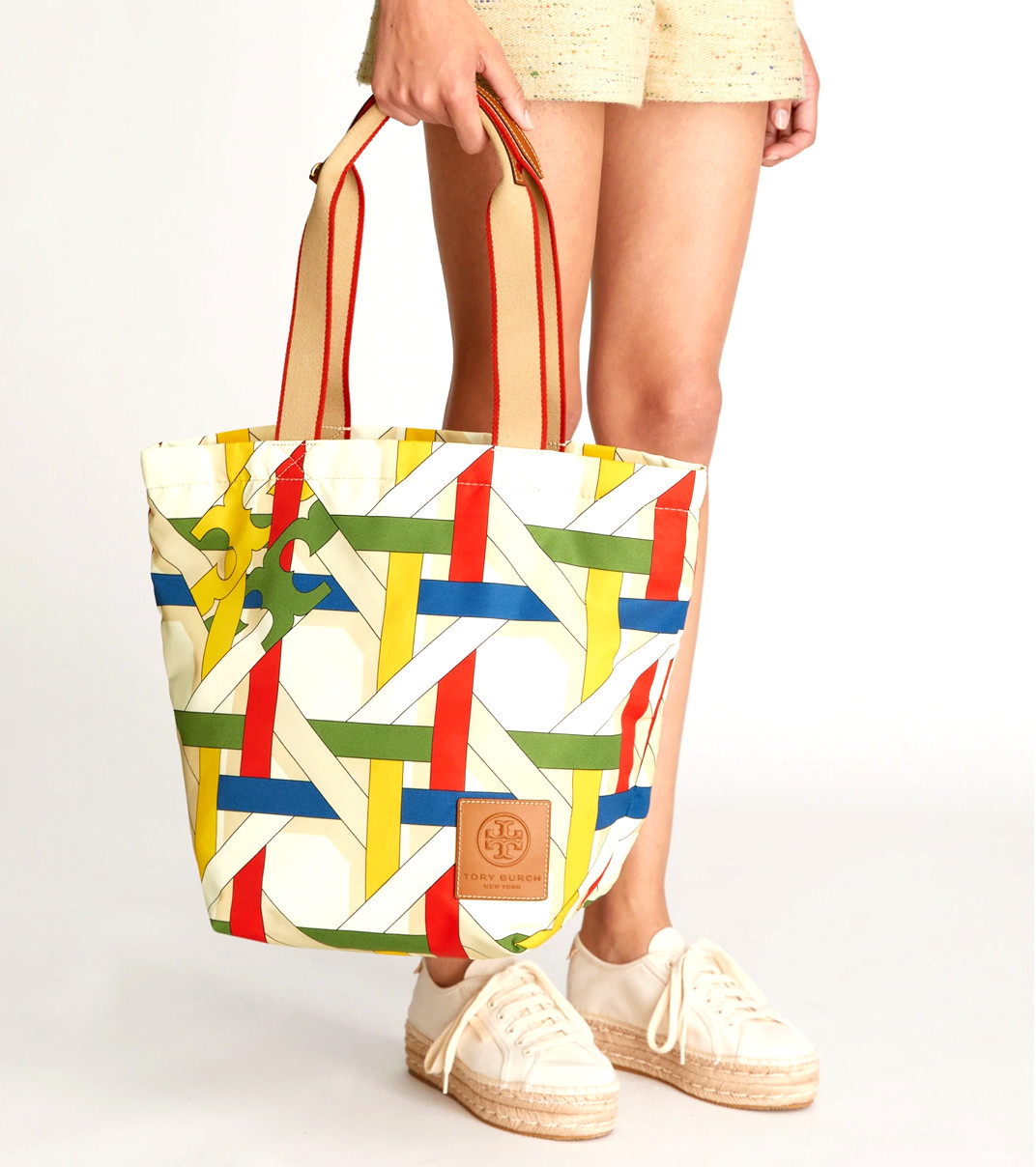 Сумка-тоут Tory Burch Ella Market из нейлона с принтом Грейси корзинка французского кремового плетения НОВАЯ 35290₽