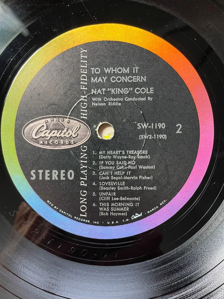 NAT "KING" COLE  To Whom It May Concern LP 1959 JAZZ POP VOCAL Capitol STEREO - Image 4 of 4