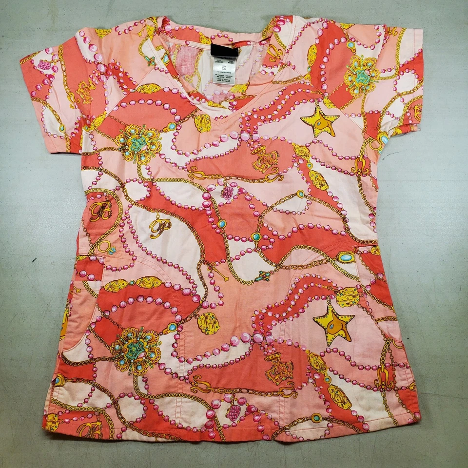 Baby Phat Nurse Uniform Womens SZ XS Top & Pant Scrubs Coral / Pink Medical - Image 2 of 4