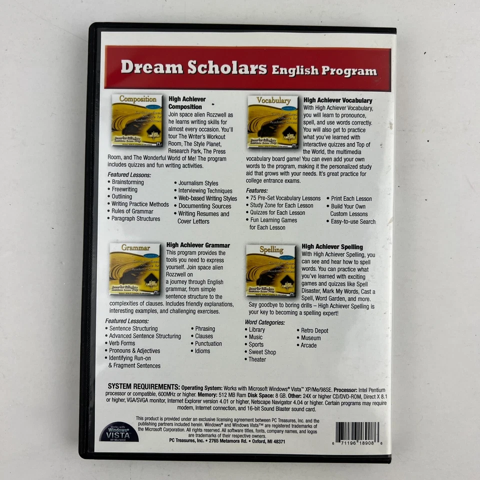 Dream Scholars High Achiever English Programs PC CD-ROM Educational Software - Image 3 of 3