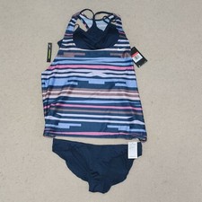 Nike Tankini Set Racerback Top Full Bottom Blue Pink Swimsuit Women's Large NWT