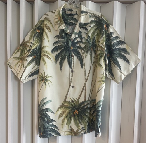 Tommy Bahama Pure Silk Green Palm Trees~Coconut Print Hawaiian Shirt~M~EUC