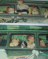 THE OUTING AFTER WWII FAMILY ROAD TRIP Station Wagon Norman Rockwell Print 15x11