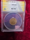 1863 INDIAN HEAD CENT AU53 ANACS