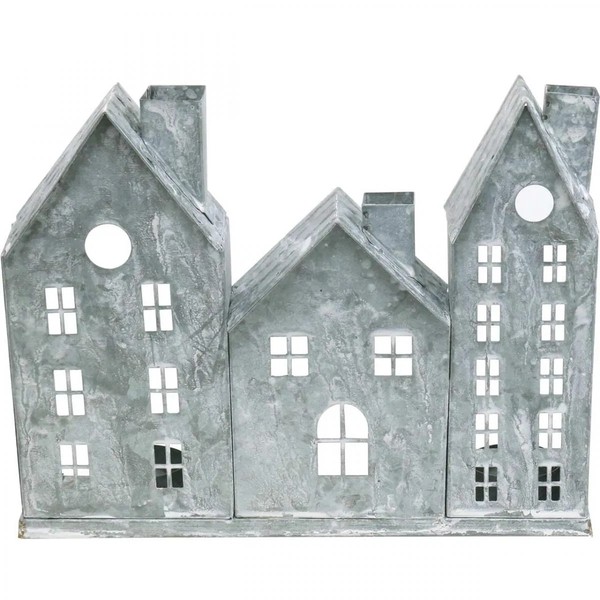 "Weihnachtsdeko Windlicht Diorama \"Hausreihe\" In Shabby Chic Silberoptik,"-image