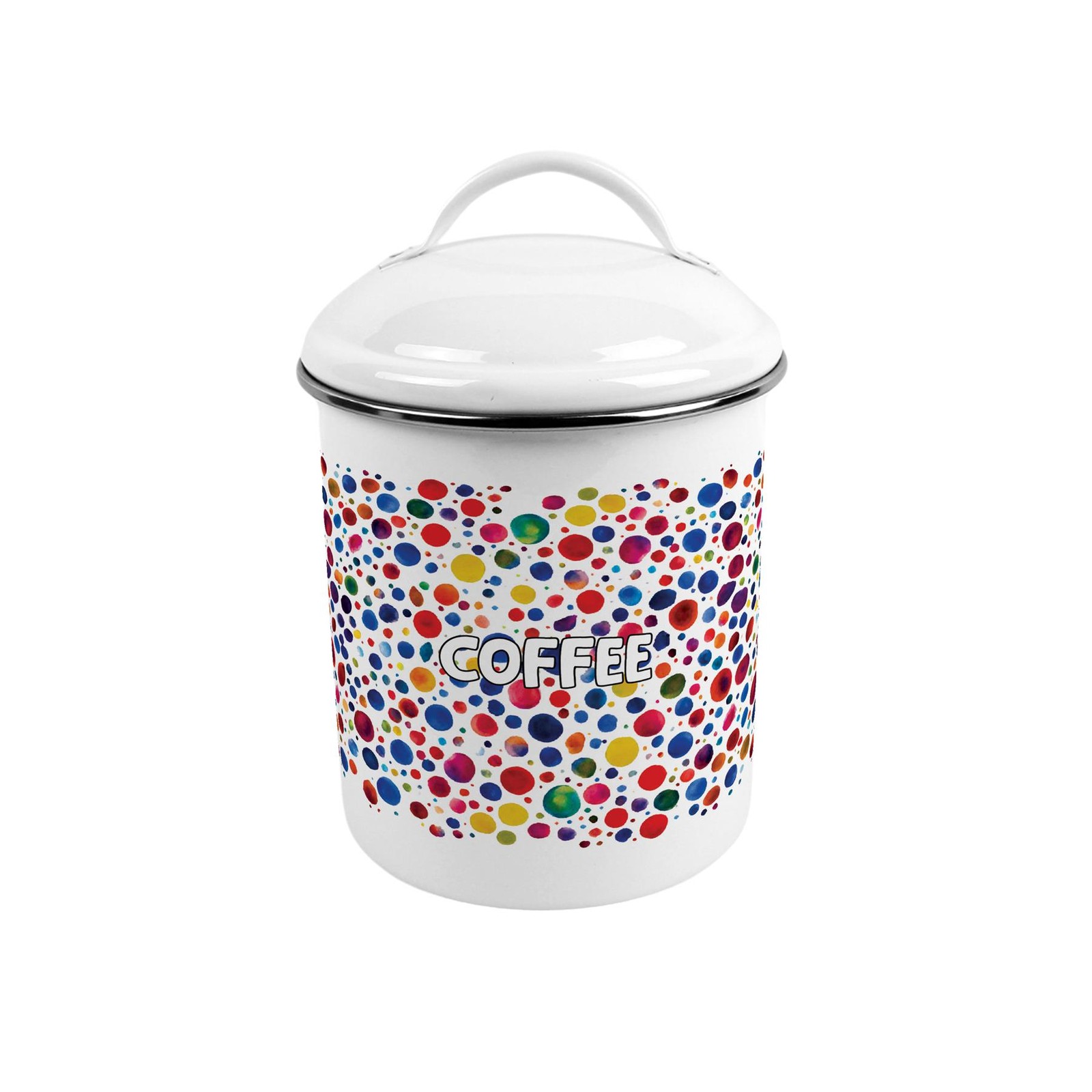 Paint Dots Coffee Canister - Medium Metal Kitchen Storage Tin with Handle