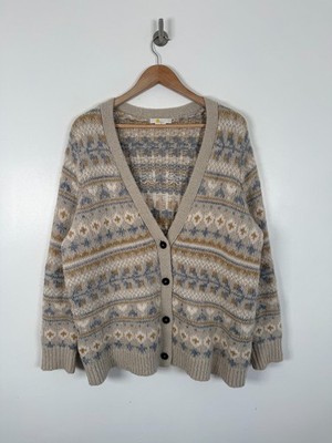 Boden Strickjacke Gr. M beige Wolle Fair Isle Alpaka Grobstrick Oversize Strick
