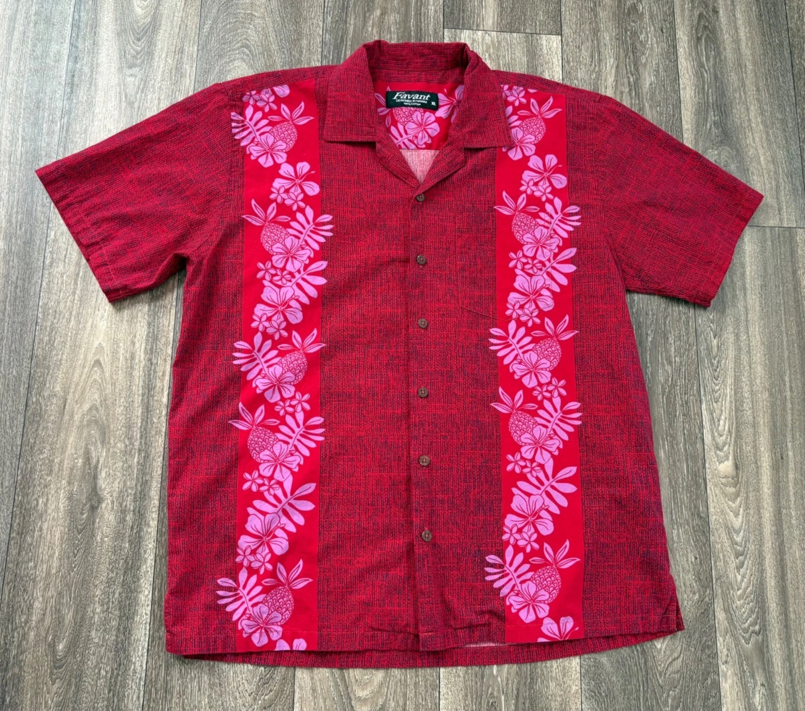 Favant Men's Hawaiian Shirt Size XL Red Aloha Floral Summer Cruise Beach Cotton