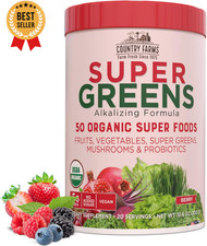 Organic Super Greens Berry Flavor 50 Super Foods USDA Drink Mix 5G Fiber