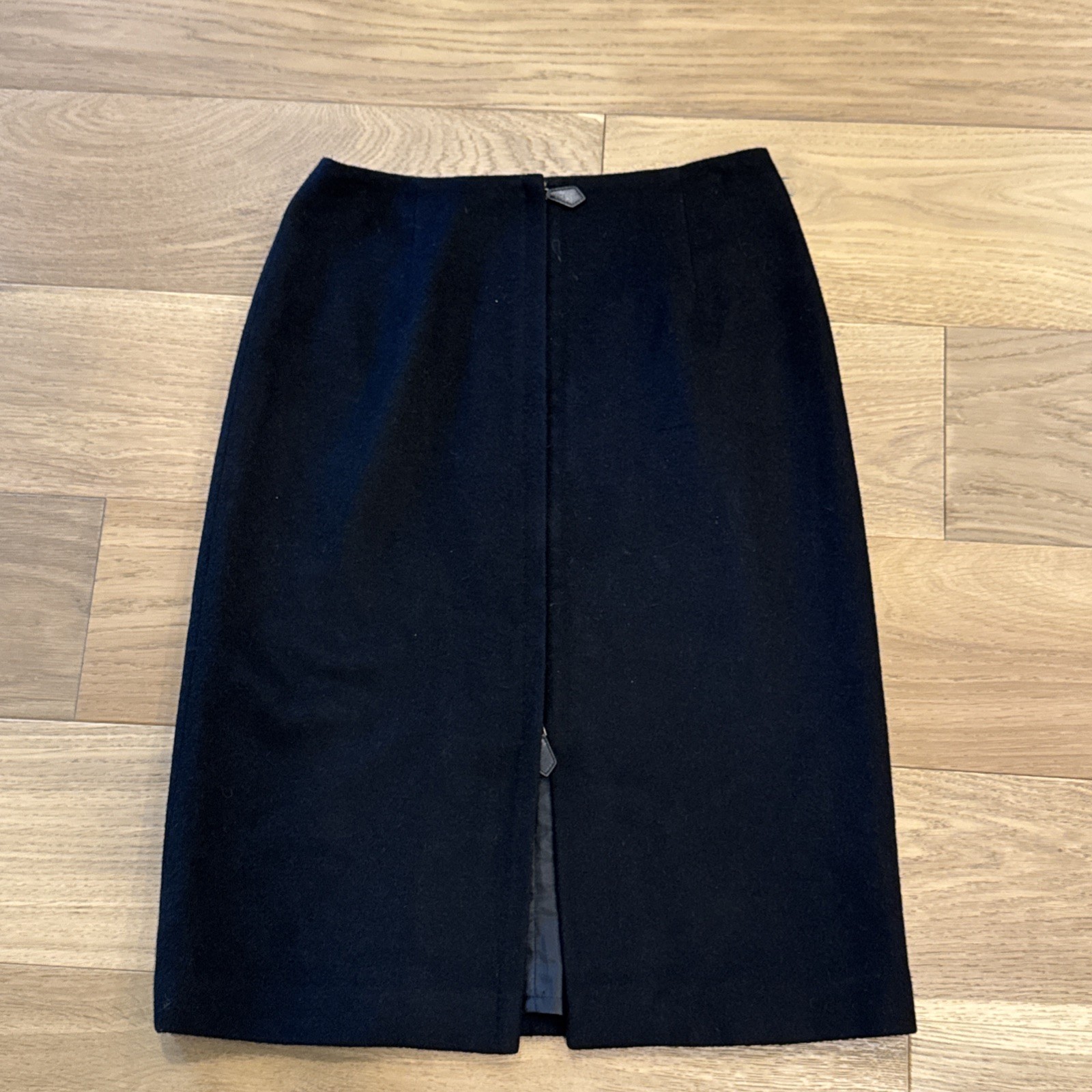 Vintage Talbots Petites Camel Hair Skirt 6P Italy Black Dual Zip Front Lined