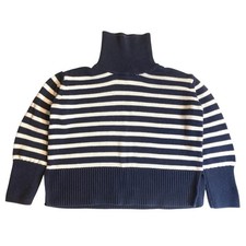 GAP Kid  s 100 Cotton Navy Blue White Striped Knit Turtleneck Pullover Sweater