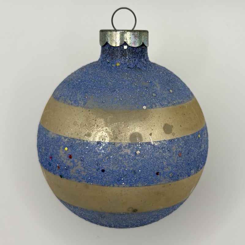 Vintage Periwinkle Confetti Striped Mica Large Glass Christmas Ornament 3.5”