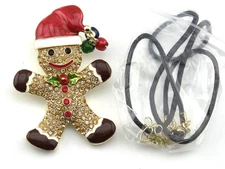 KIRKS FOLLY Gingerbread Man Cookie Pin Pendant Free Cord Necklace Christmas #18