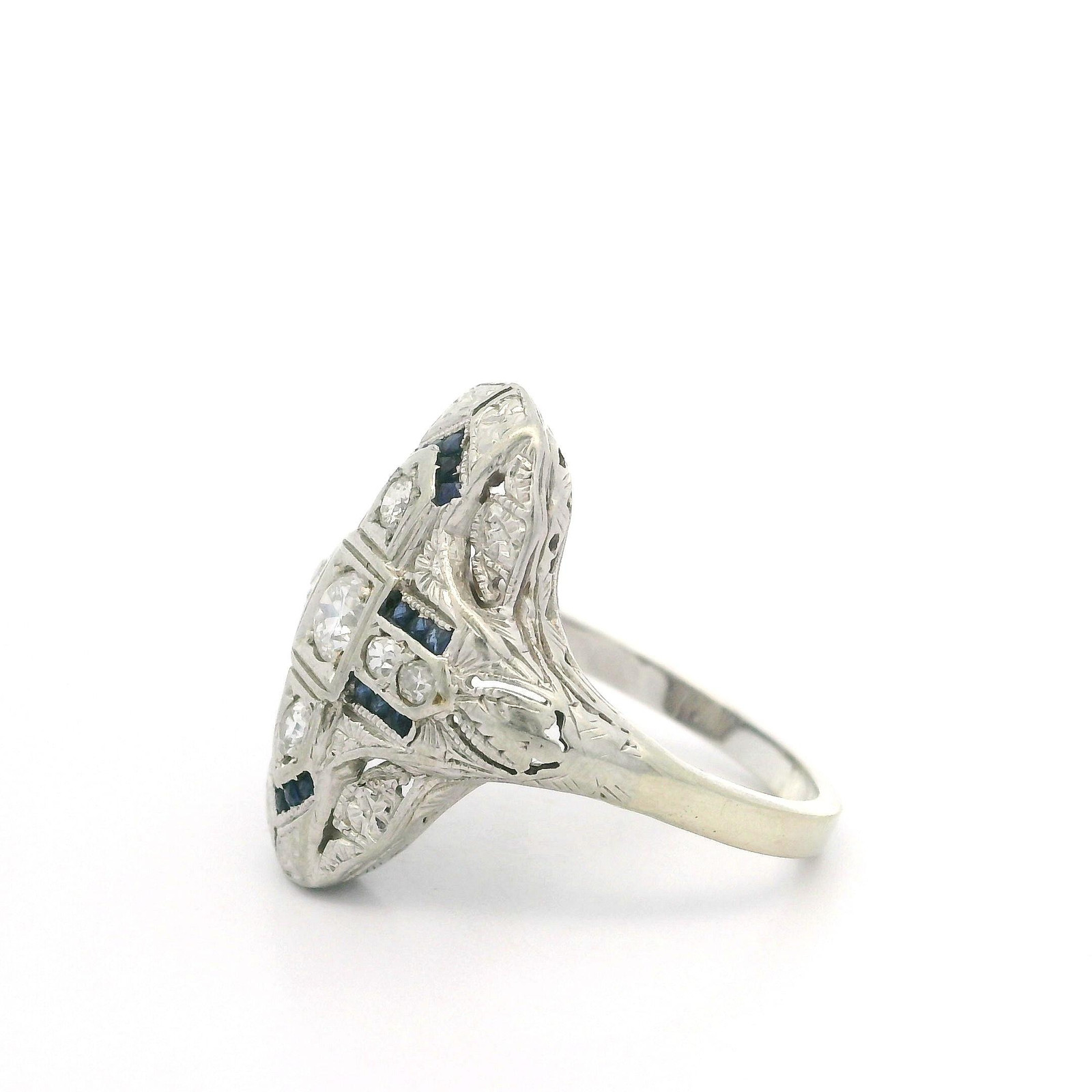 Antique Art Deco Solid White Gold Old Diamond & S… - image 4