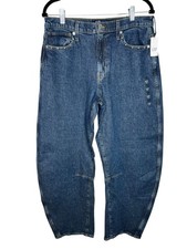 NEW Gap High Rise Barrel Leg Jean Size 10/30 Long Stud Detail Western Loose Fit