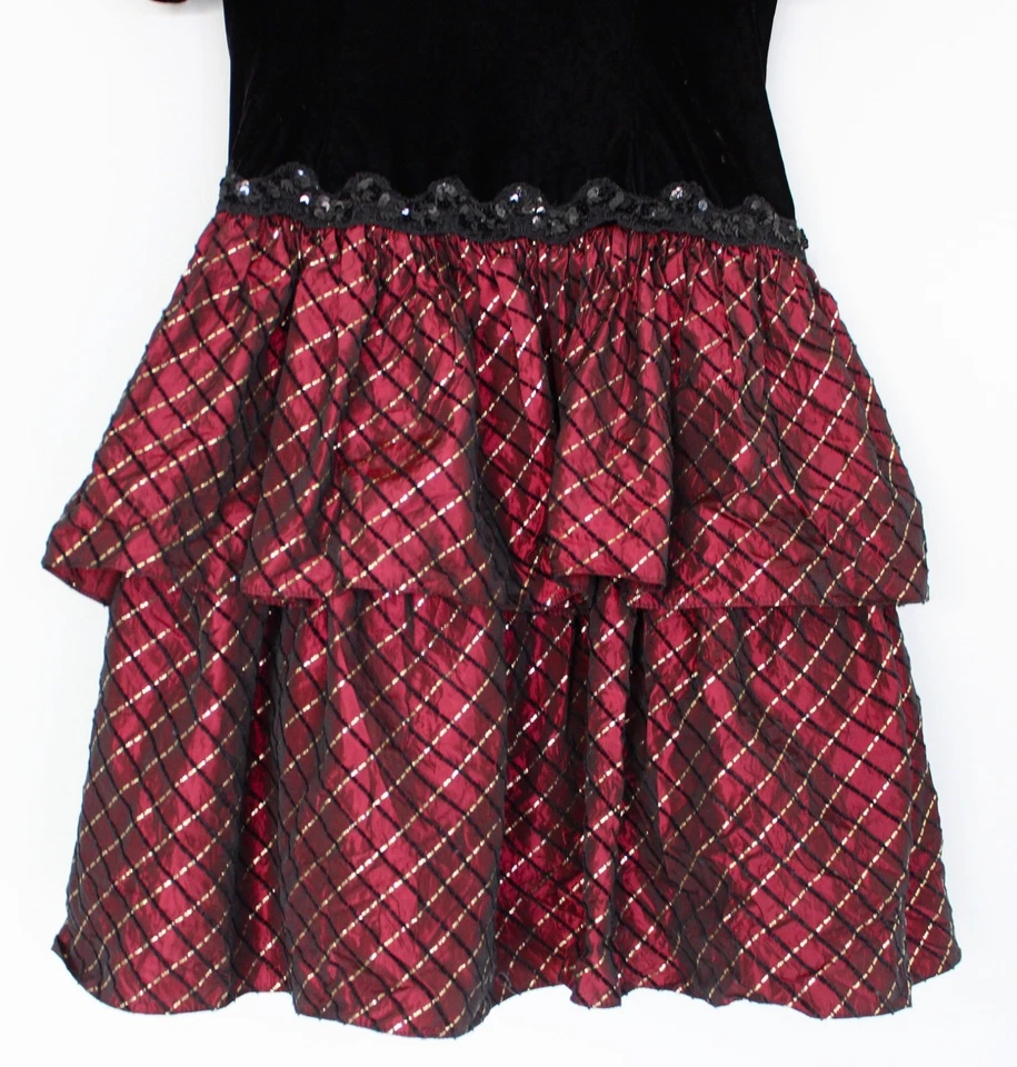 Vestido de Colección Años 80 Scott McCLINTOCK Terciopelo y Tafetán Borgoña Espalda Abierta Talla 10 Foto 3 de 4