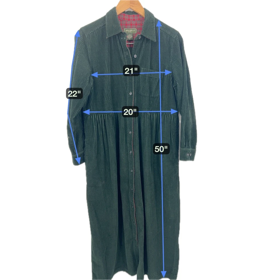 Maxi Vestido Vintage Eddie Bauer Verde Pana Pequeño M Ancho Ballena Años 90 Cottagecore Foto 3 de 4