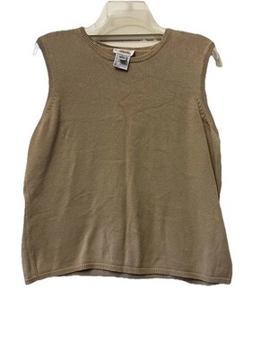 Talbots Tan Knit Sweater Tank Top Women Sz L Cotton Blend camy