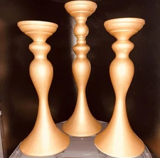 Set Of 3 Resin Matte Gold Pillar Candle Sticks (2 - 11”, 1 - 14”)