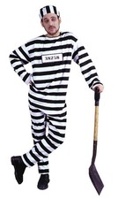 ADULT CONVICT PRISONER INMATE CHAIN GANG BLACK WHITE STRIPES COSTUME XL AC31