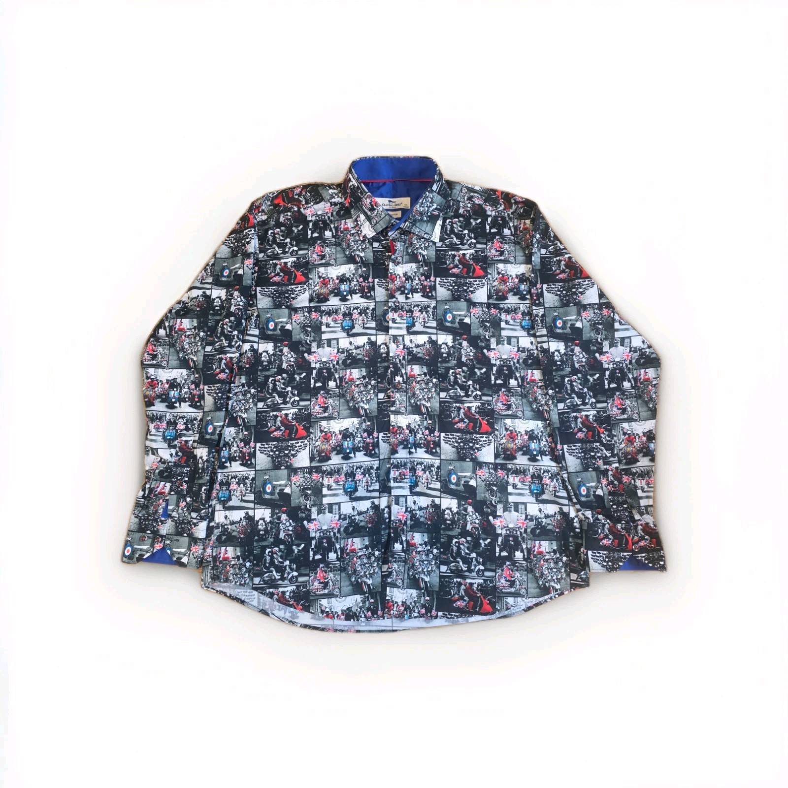Camisa Claudio Lugli Para Hombres 2XL Vespa Londres Estampado Motocicleta Mods Rockers Reino Unido Nueva